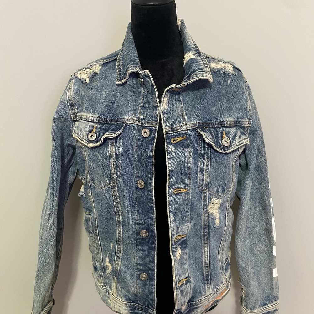 Zara Light Blue Distressed Denim Jacket